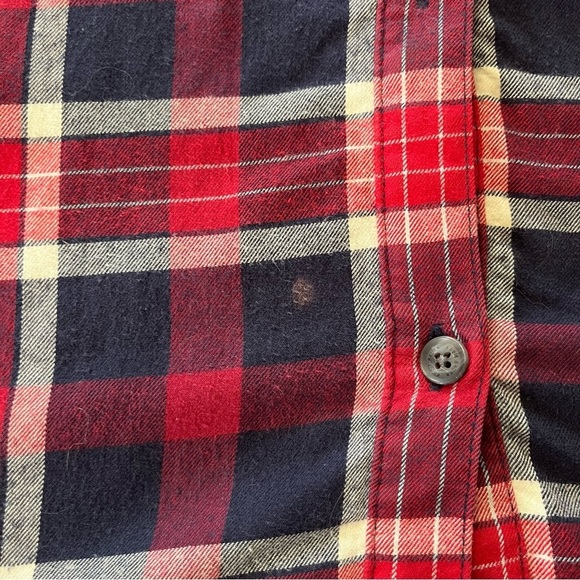 Eddie Bauer Navy & Red Plaid Button Down Lined Hooded Shacket - Picture 12 of 12